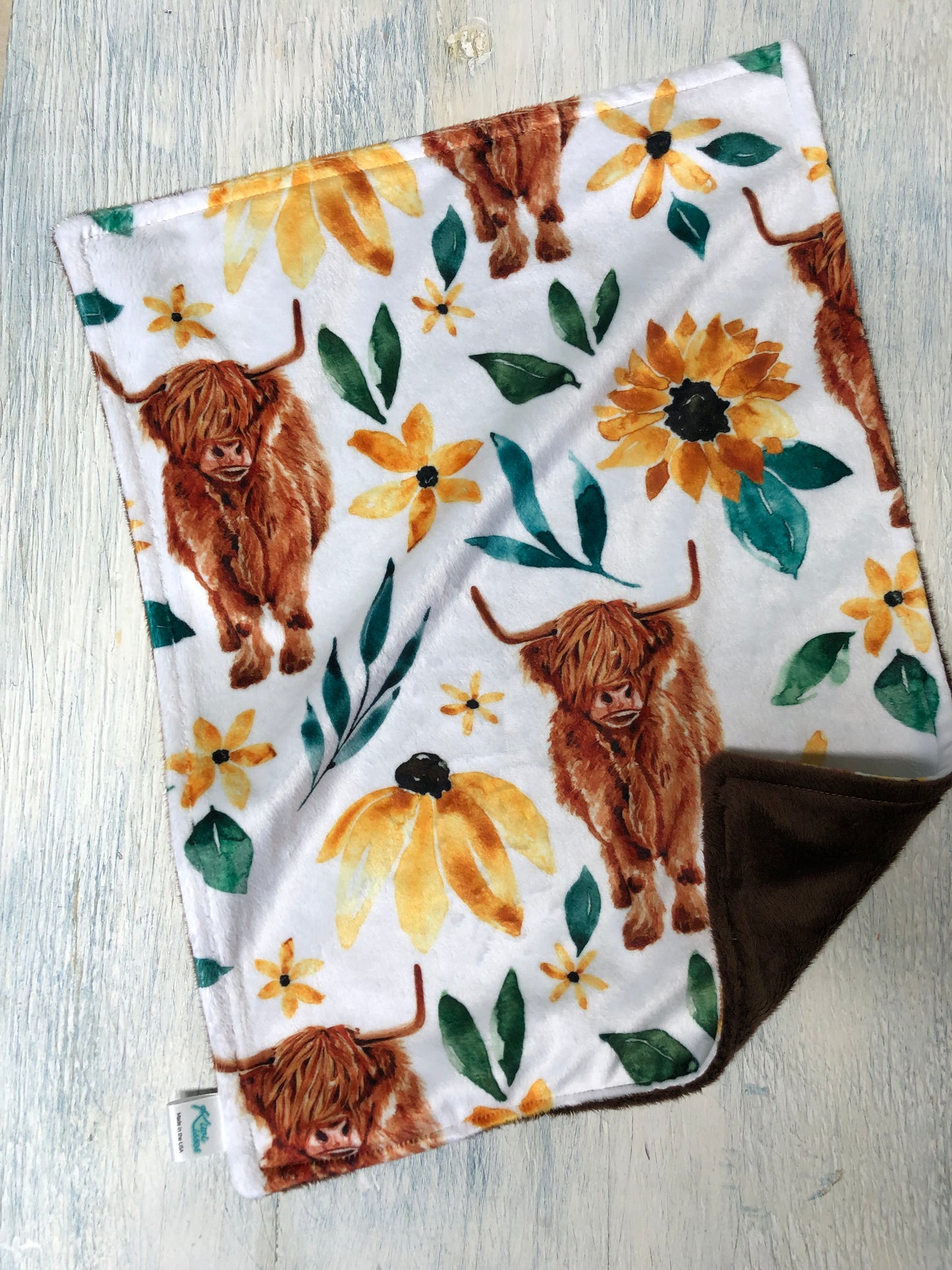 Highland Cow/Sunflowers Minky Lovey Security Blanket