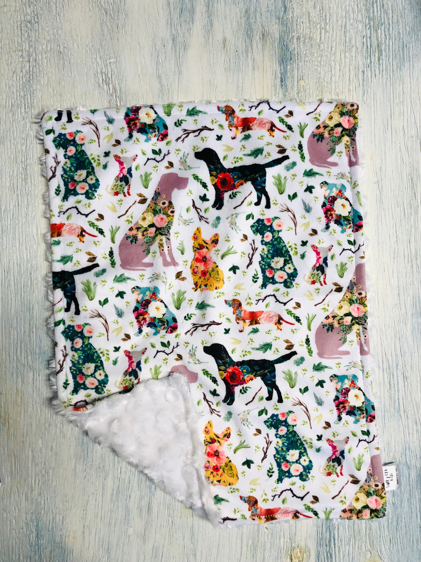 Floral Dogs Minky Lovey Security Blanket