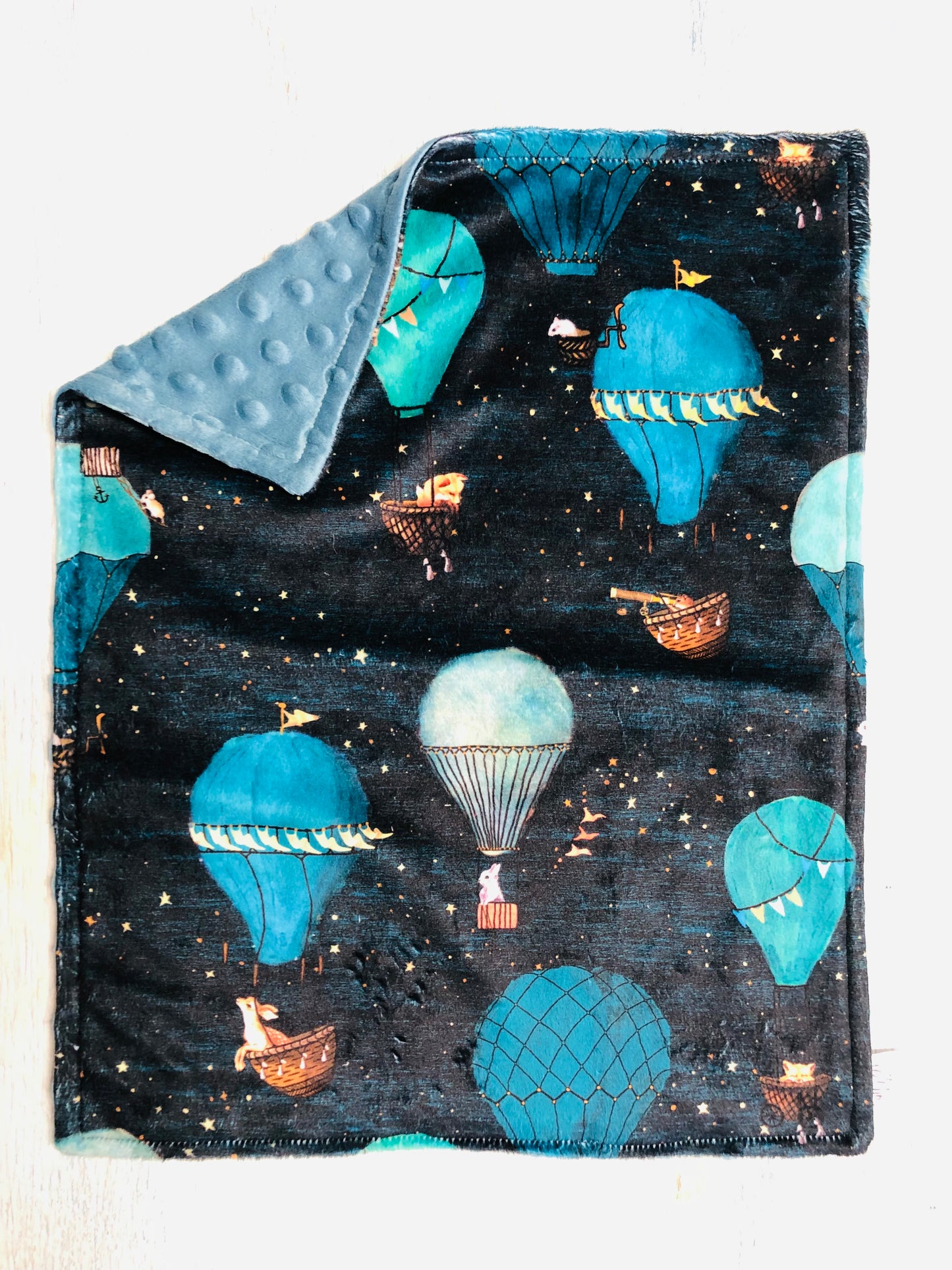 Watercolor Hot Air Balloon Woodland Animals Minky Lovey Security Blanket
