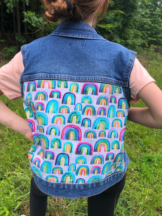 Rainbow Denim Vest size 7/8
