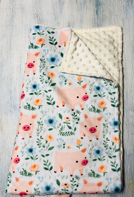 Watercolor Little Pigs Minky Baby Blanket