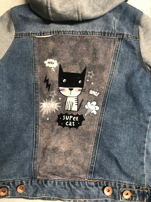 Super Cat, Do Rad Stuff Upcycled Denim Jacket-Girl size L/12