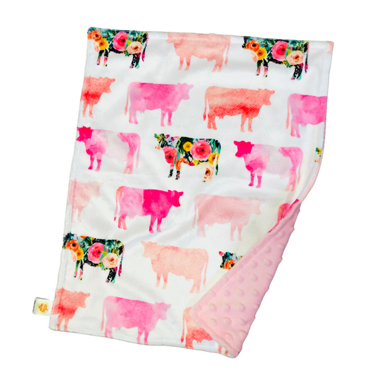 Floral and Watercolor Cows Minky Lovey Security Blanket