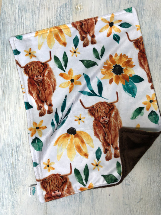 Highland Cow/Sunflowers Minky Lovey Security Blanket
