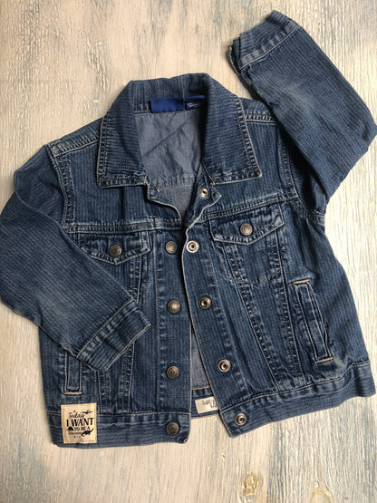 Today I want to be a Dinosaur, Upcycled Denim Jacket -Boy size 3t