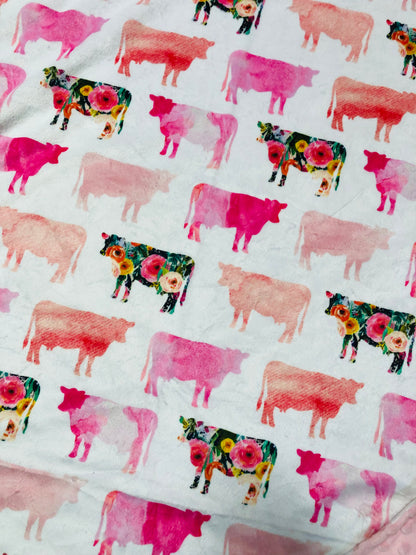 Floral and Watercolor Cows Minky Baby Blanket