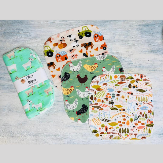 Farm Themed Reusable Cotton Cloth Wipes/ Washcloth Sets