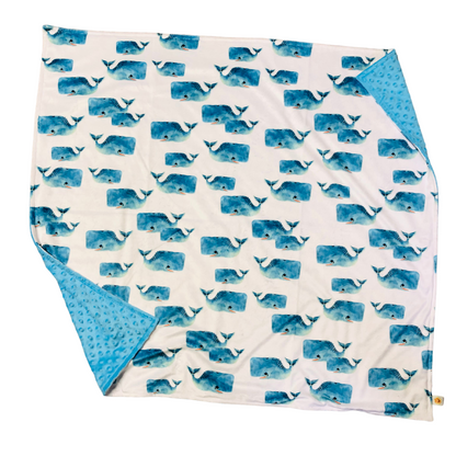 Watercolor Whale Pod Minky Baby Blanket