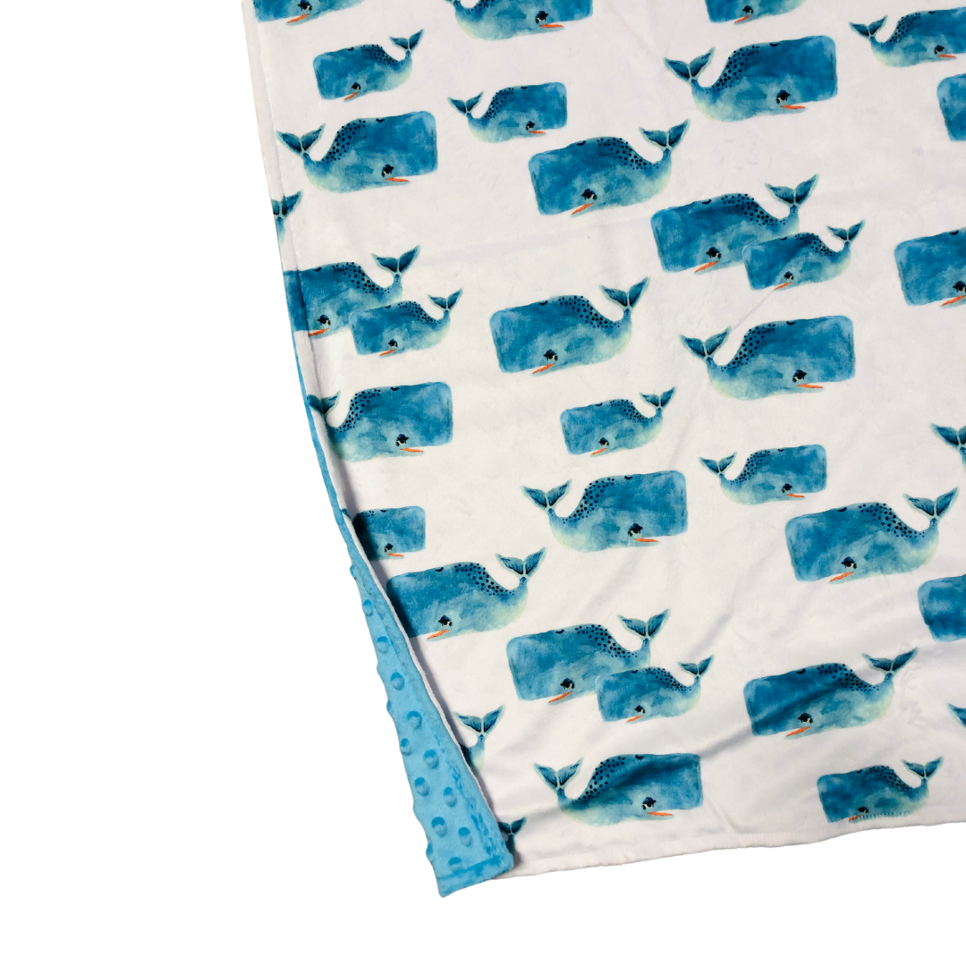 Watercolor Whale Pod Minky Baby Blanket