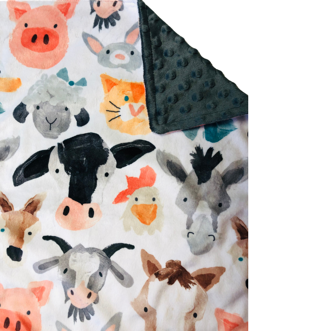 Watercolor Farm Animals Minky Lovey Security Blanket