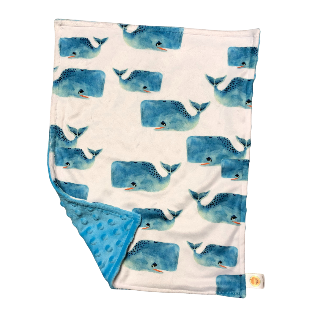 Watercolor Whale Pod Minky Baby Lovey Security Blanket